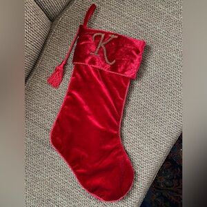 Prima Creations Velvet Beaded Monogram K Christmas Stocking Decor